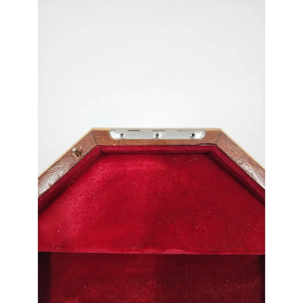 Vintage Italian Burl Wood Musical Jewelry Box Octagon Floral Inlay Godfather